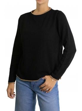 Maglioncino in misto cashmere tinta unita con bordi a contrasto di colore 